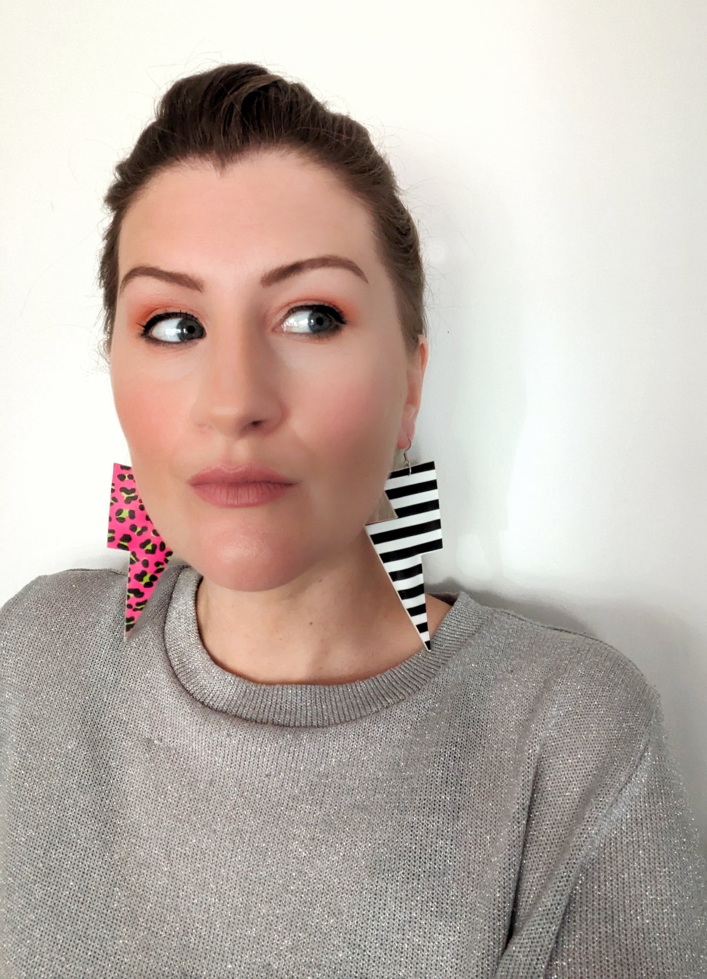 Large Neon Clash Lightning Bolt Earrings - By All The Discos