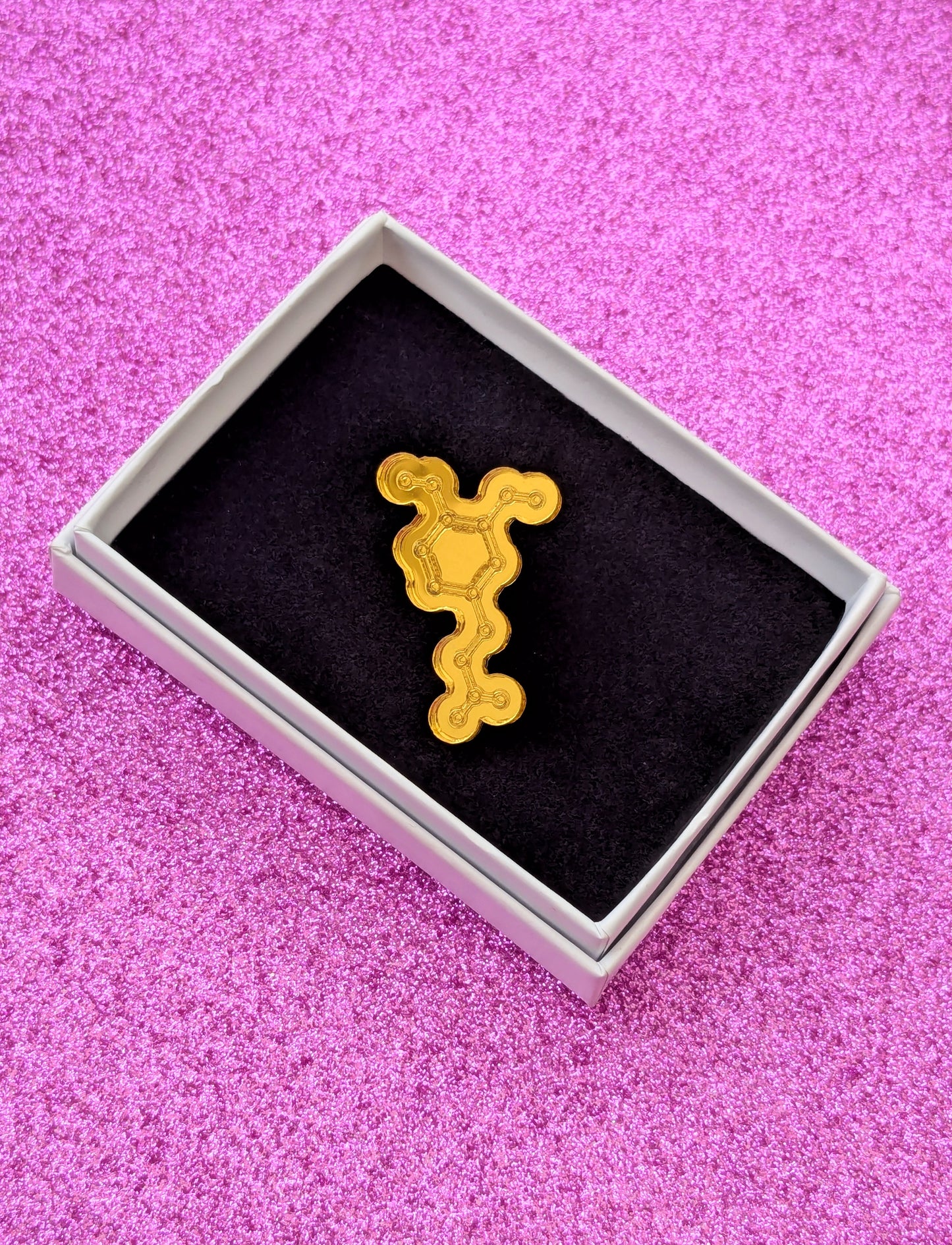 Gold Dopamine molecule pin in box