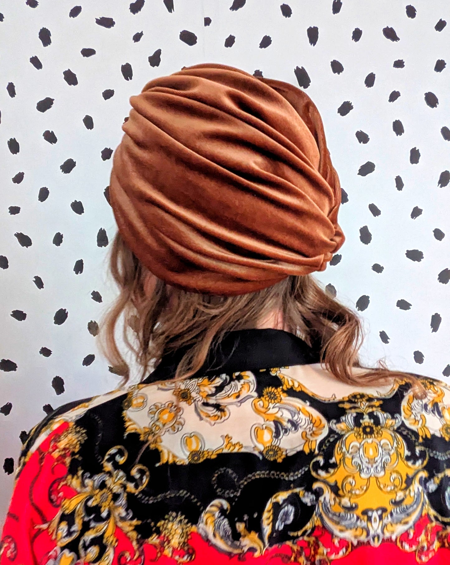 Burnt Gold Velour Velvet Gathered Party Turban