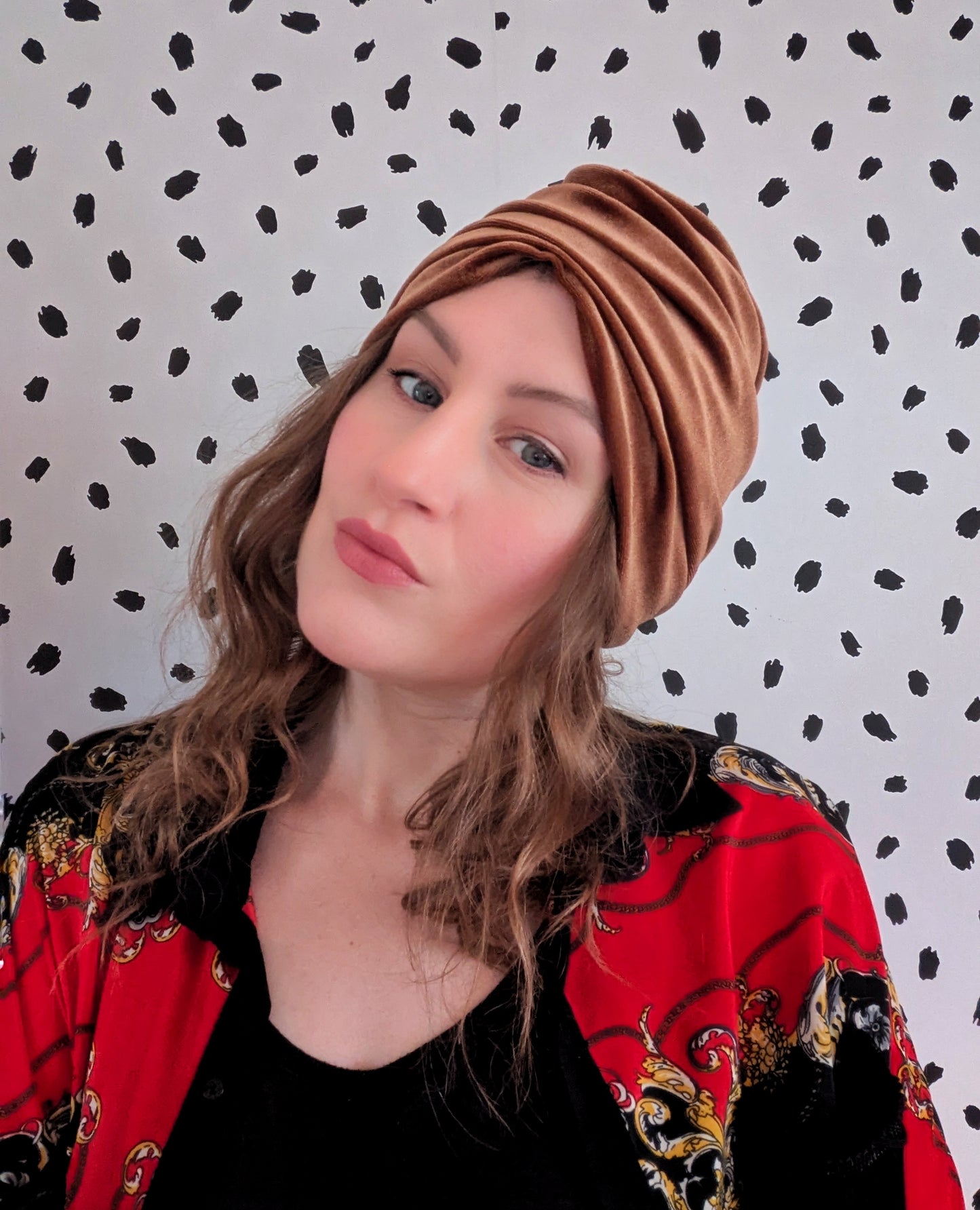 Burnt Gold Velour Velvet Gathered Party Turban