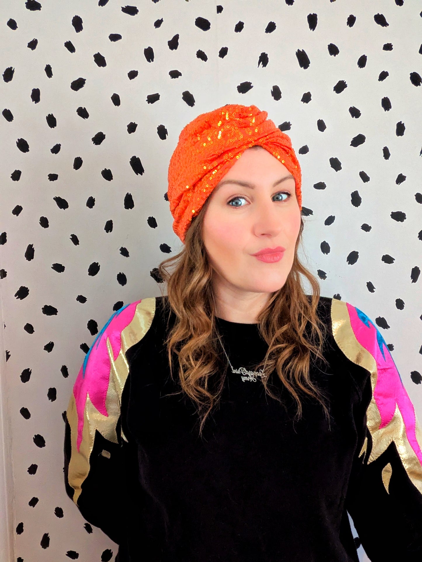 Neurospicy Orange Sequin Gathered Party Turban