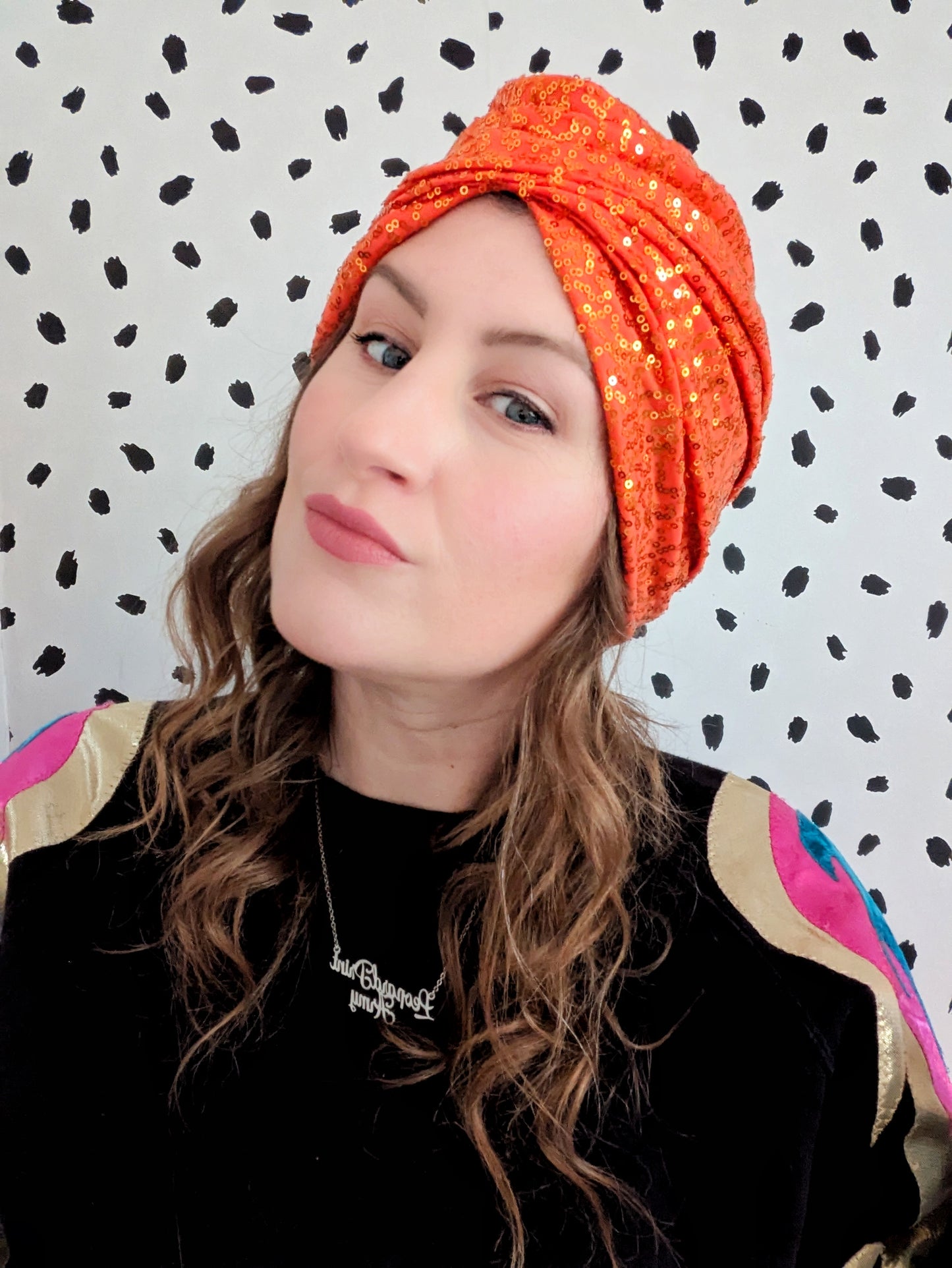 Neurospicy Orange Sequin Gathered Party Turban