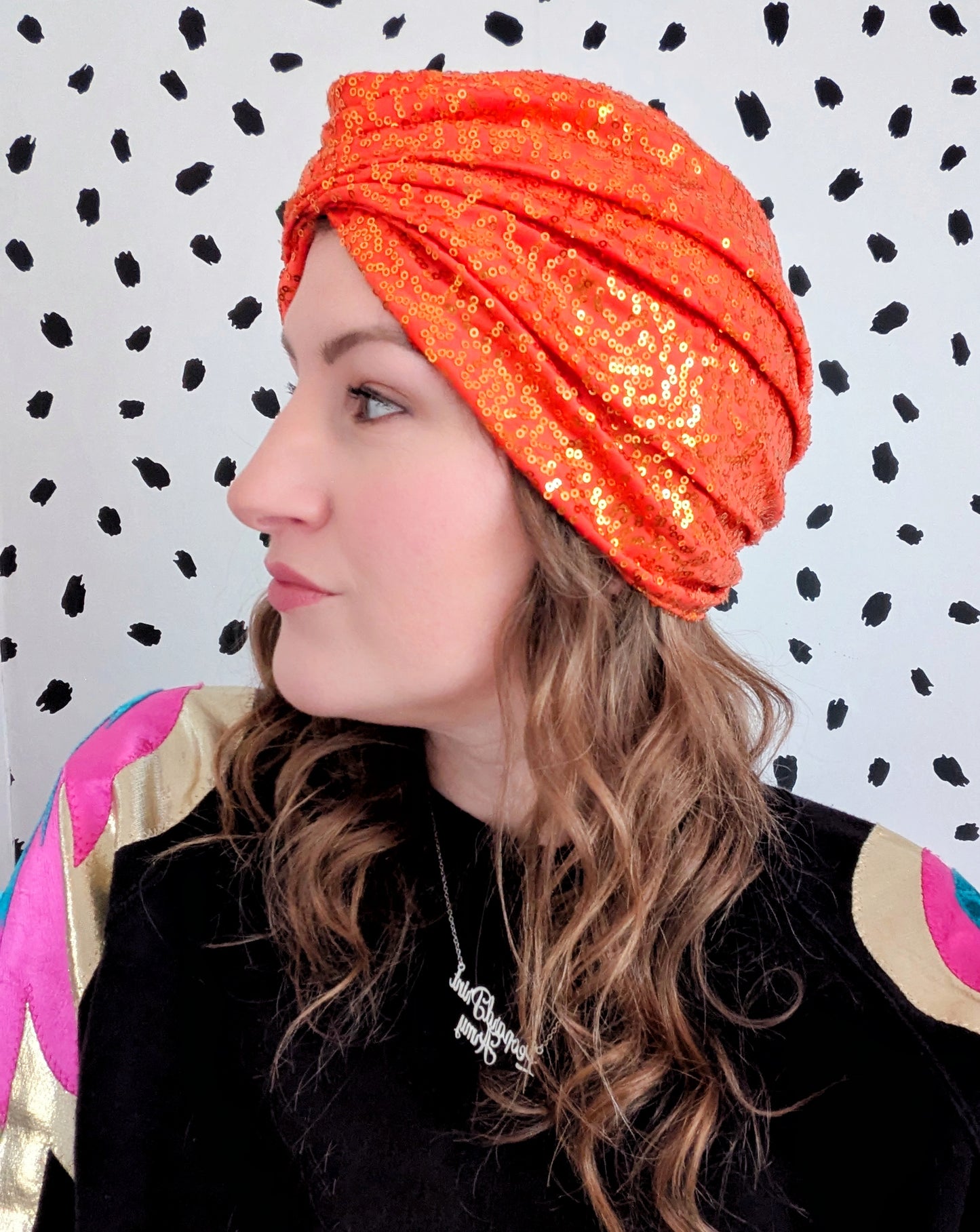 Neurospicy Orange Sequin Gathered Party Turban