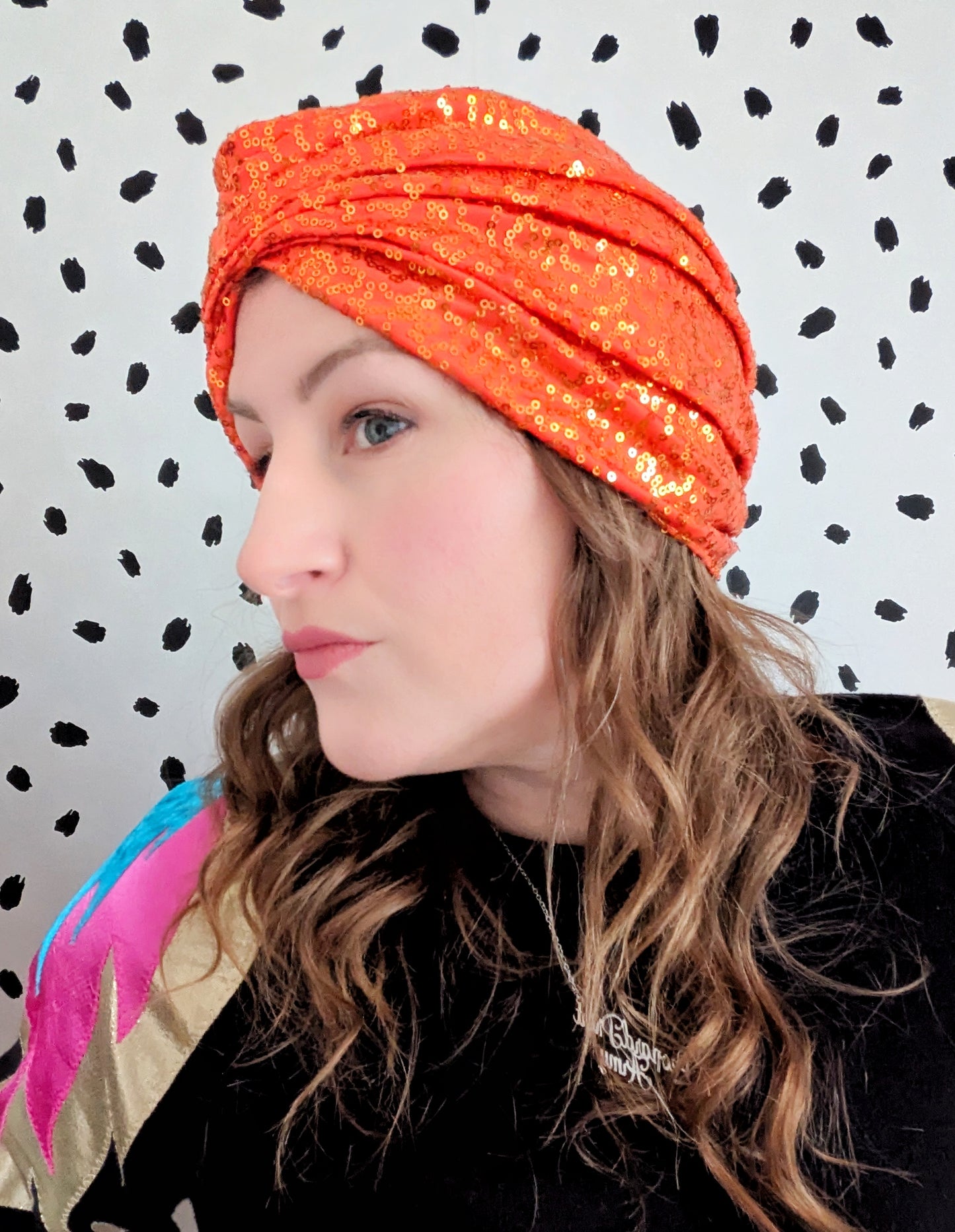 Neurospicy Orange Sequin Gathered Party Turban