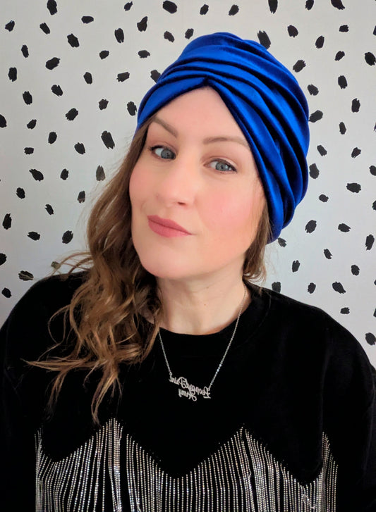 Royal Blue Velour Velvet Gathered Party Turban