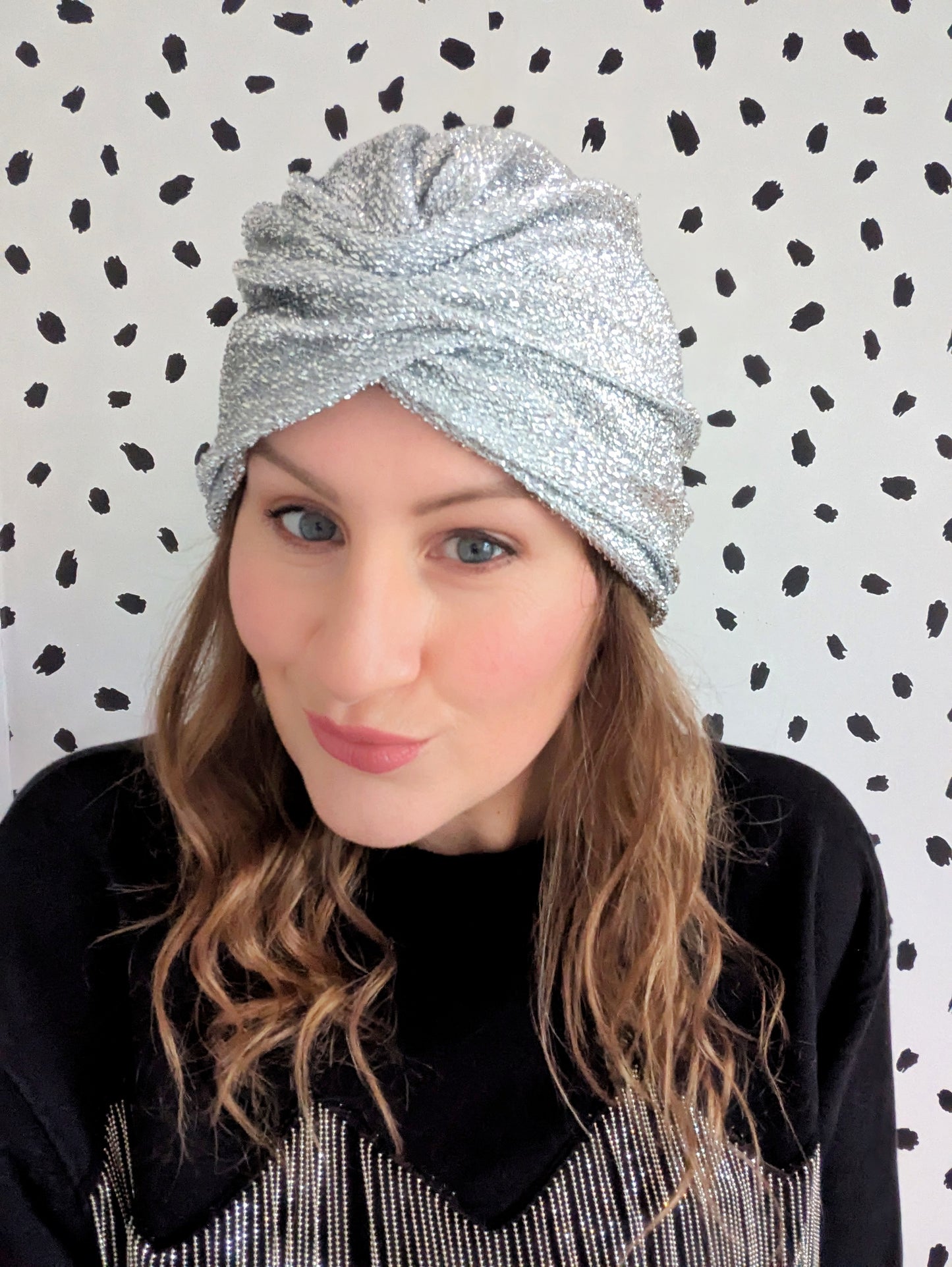 Silver Tinsel Gathered Party Turban