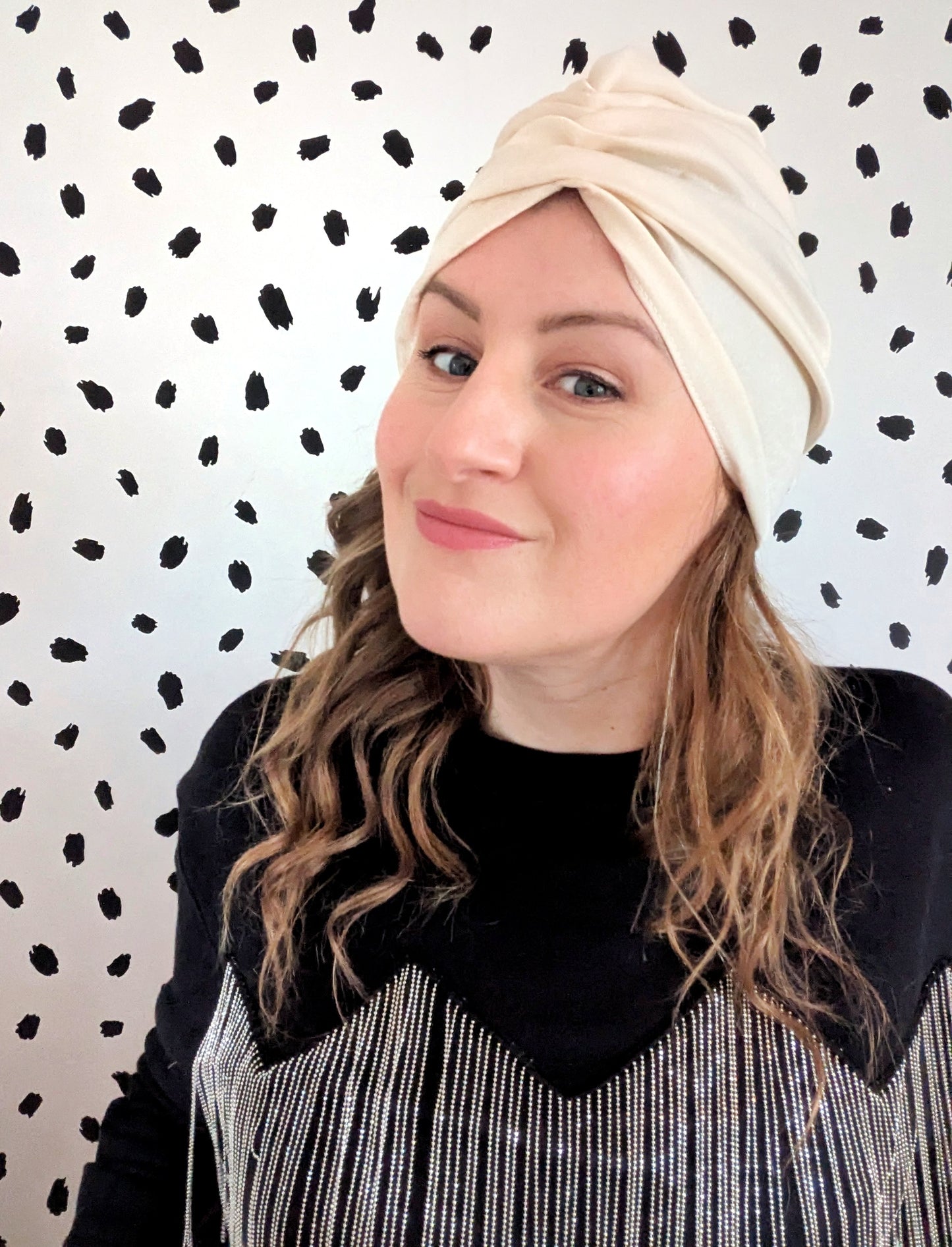 Ivory Velvet Velour Gathered Party Turban