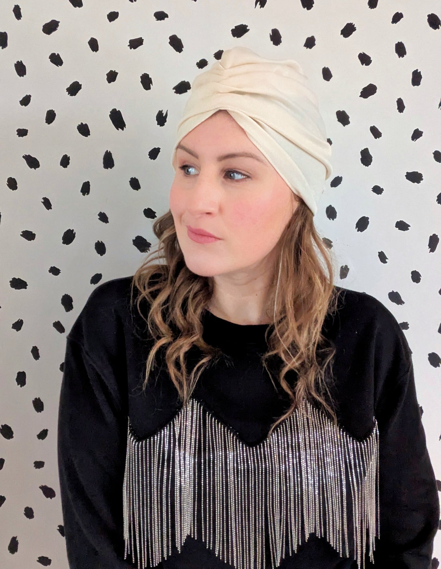 Ivory Velvet Velour Gathered Party Turban