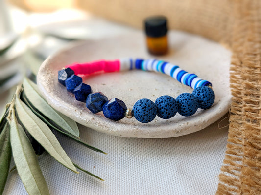 Aromatherapy Essential Oil Diffuser Bracelet – Lapis Lazuli & Lava bead gemstone beaded bracelet