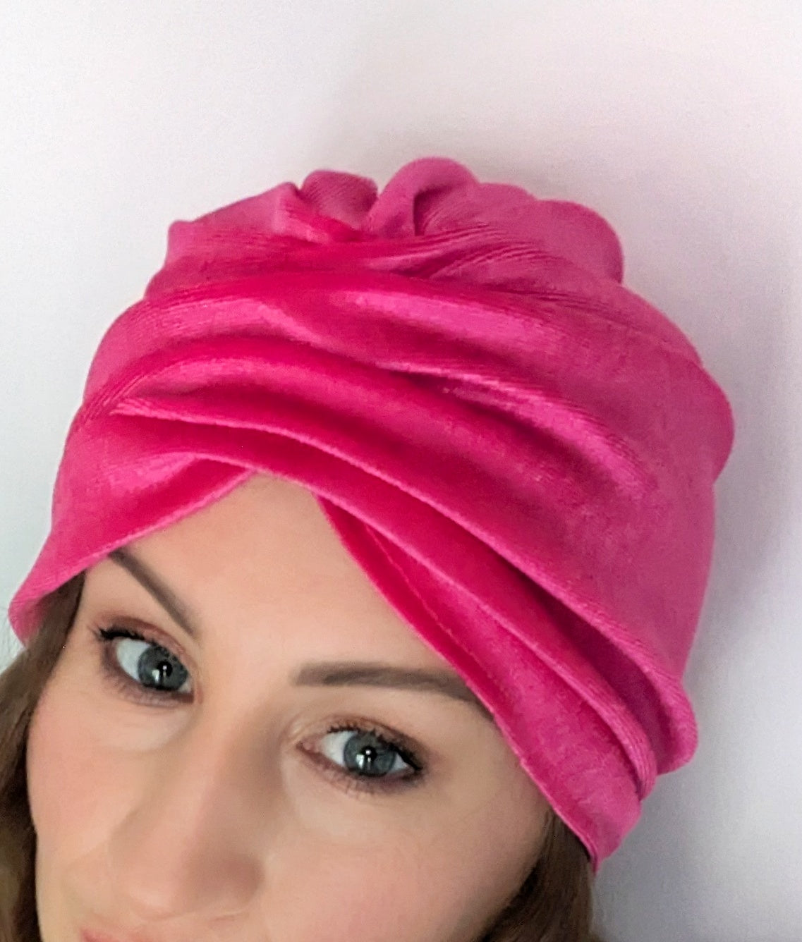 Hot Pink Velour Velvet Gathered Party Turban