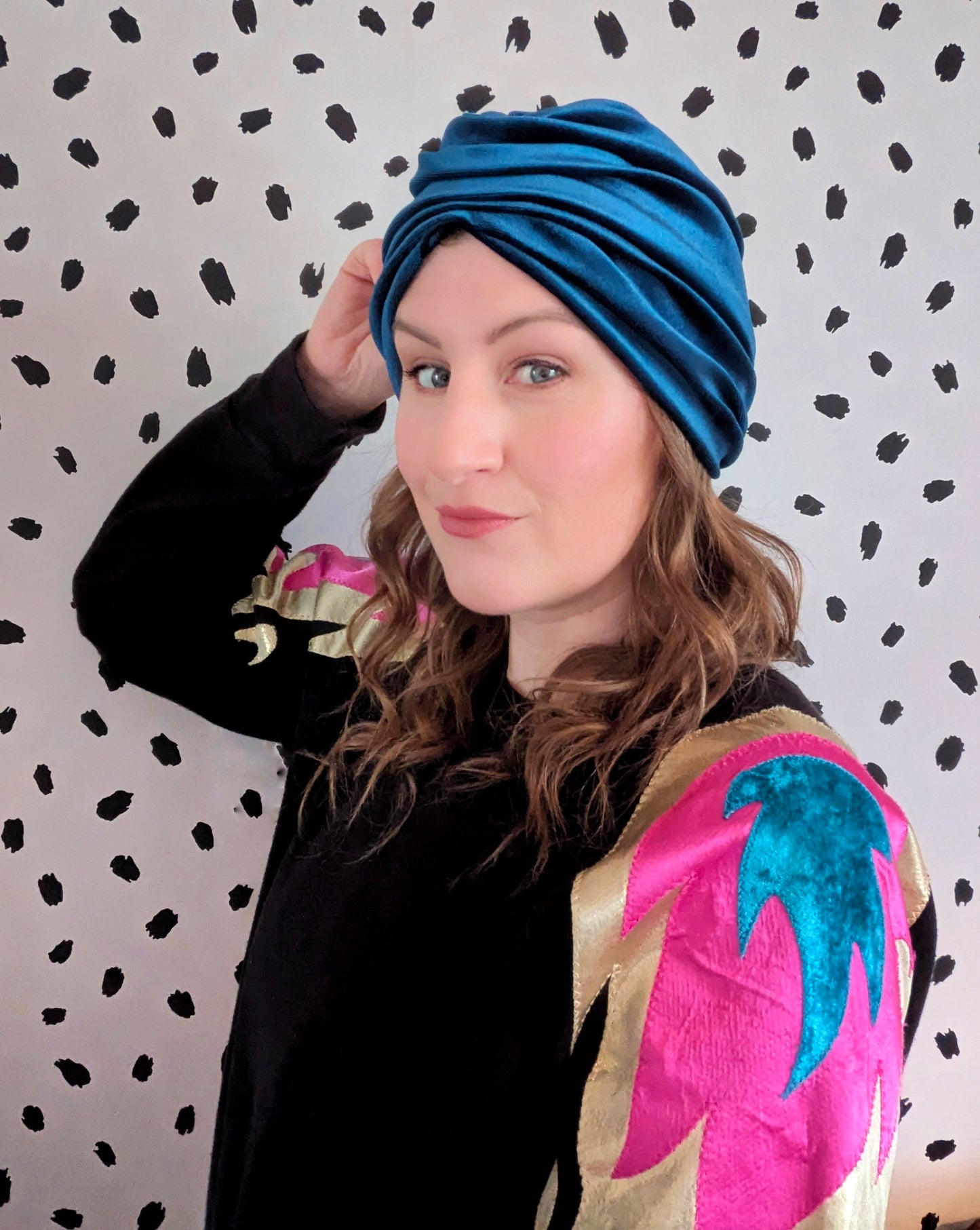 Teal Velour Velvet Gathered Party Turban