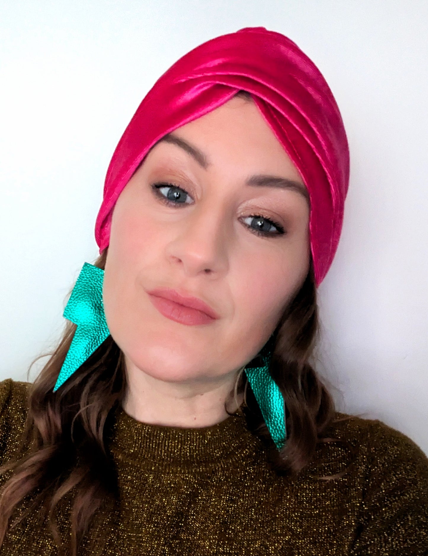 Hot Pink Velour Velvet Gathered Party Turban