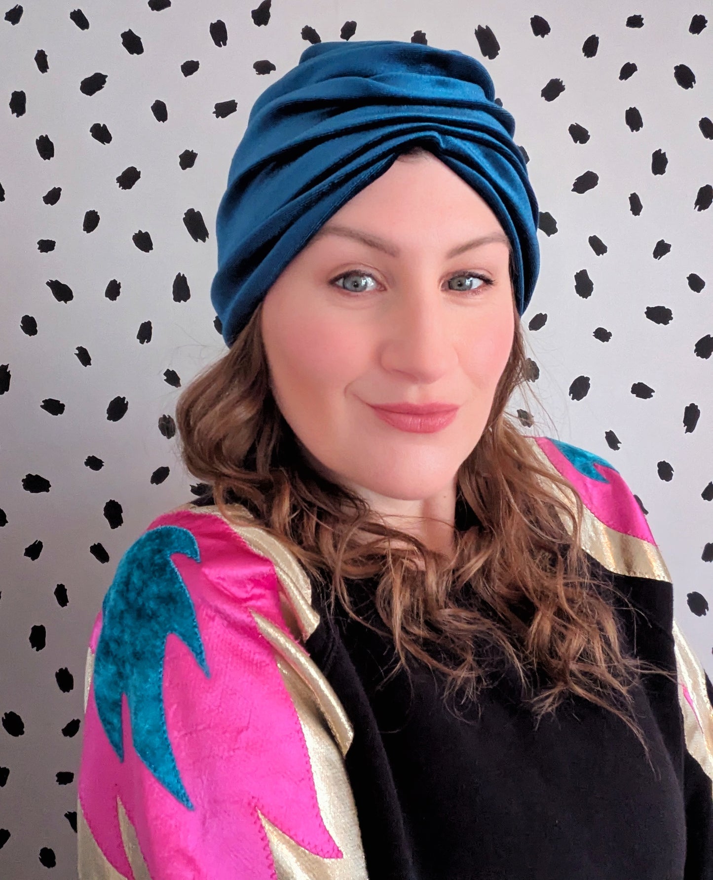 Teal Velour Velvet Gathered Party Turban