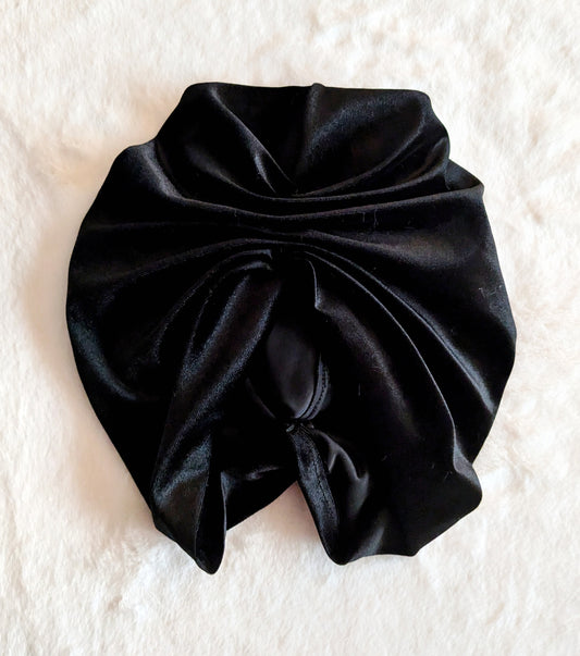 Black Velour Velvet Gathered Party Turban