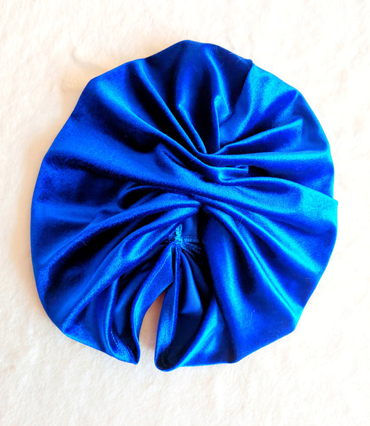 Royal Blue Velour Velvet Gathered Party Turban