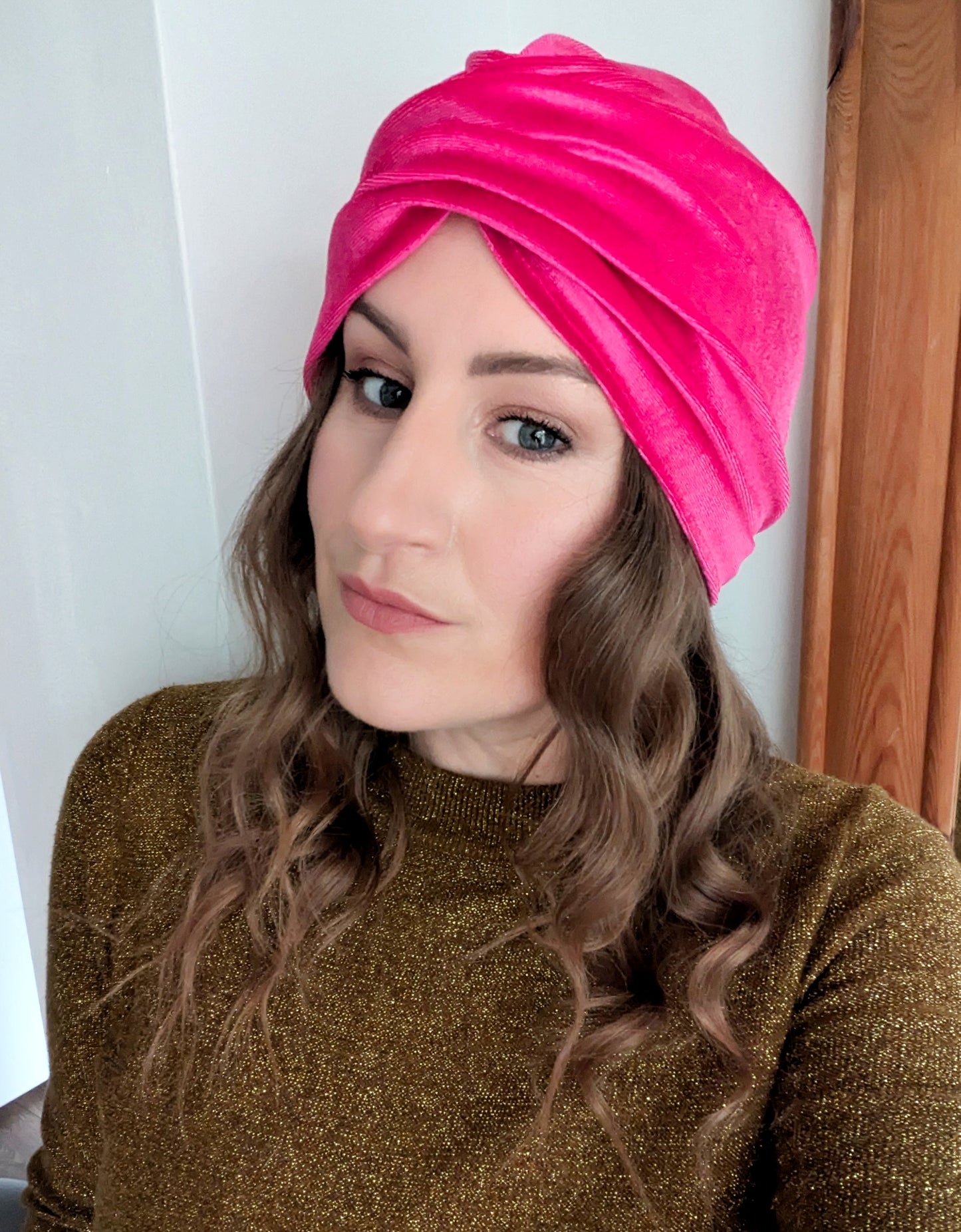 Hot Pink Velour Velvet Gathered Party Turban