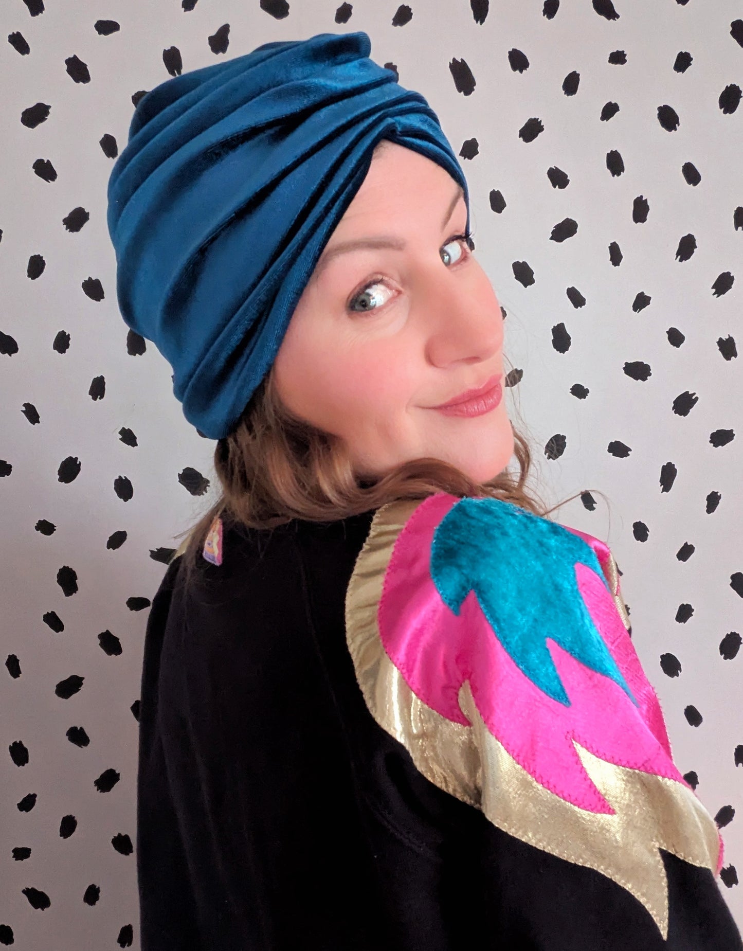 Teal Velour Velvet Gathered Party Turban