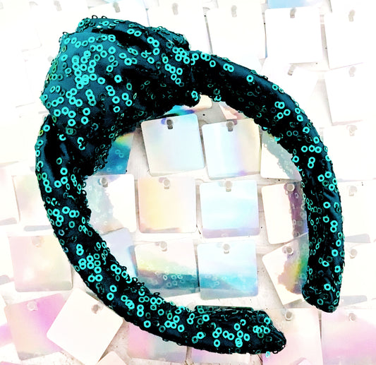 Knotted Hairband - Teal Green Sequin