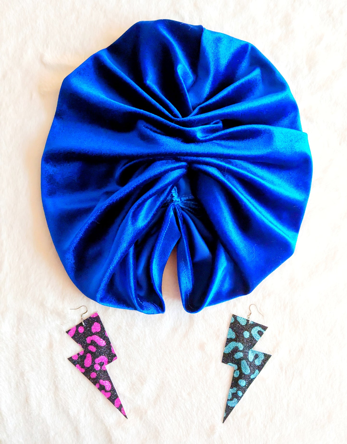 Royal Blue Velour Velvet Gathered Party Turban