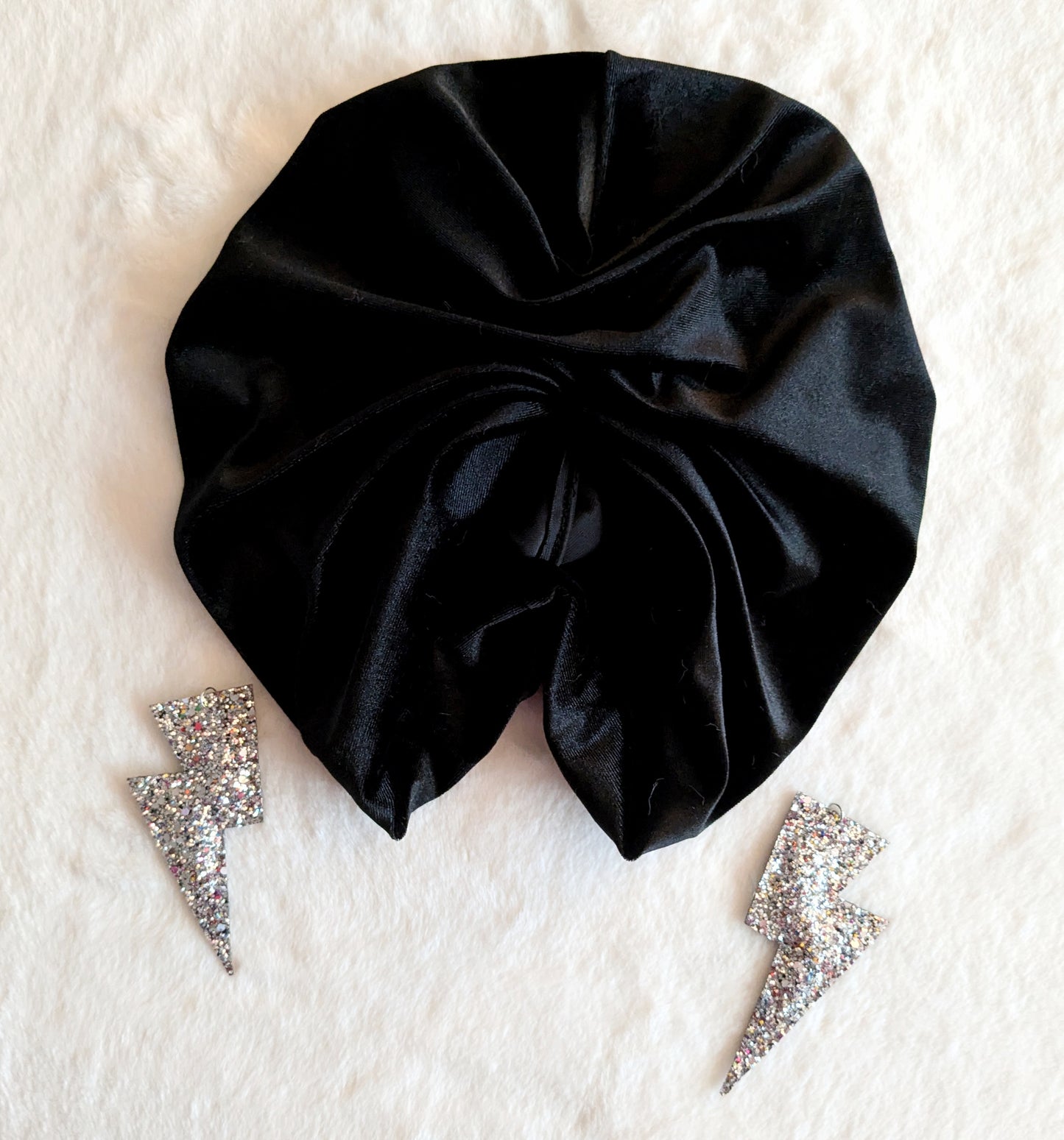 Black Velour Velvet Gathered Party Turban